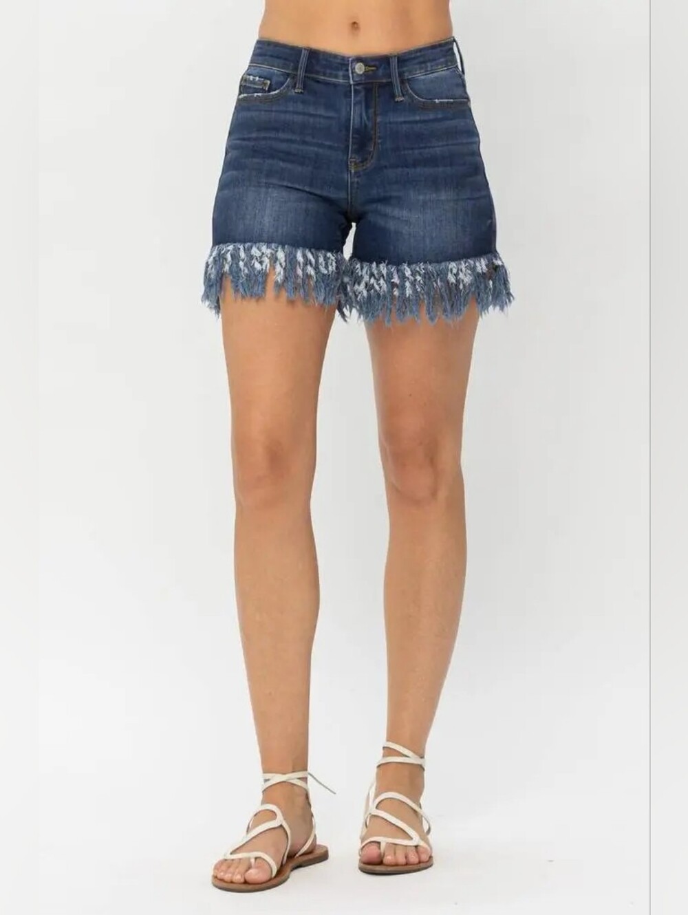 Judy Blue Denim Long Frayed Hem Jean Shorts